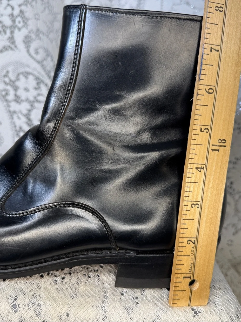 Vintage Knapp Black Leather Side Zip Boots Mens 8D Made USA Dress Boots